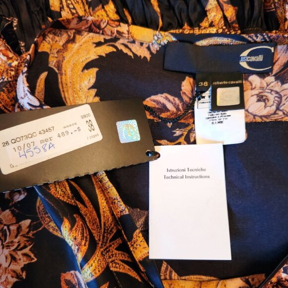 NEW Roberto Cavalli Black and Gold Satin High Low Mermaid Skirt Size 2 - Picture 5 of 6